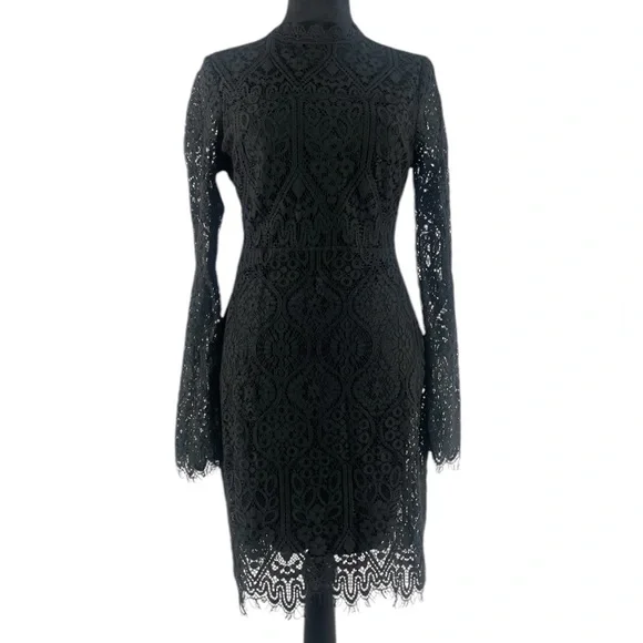 Lulus black lace cutout long sleeve mini dress, mock neck, medium, NWT - Picture 3 of 9